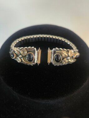 Vintage Native American Silver and Black onyx watchband